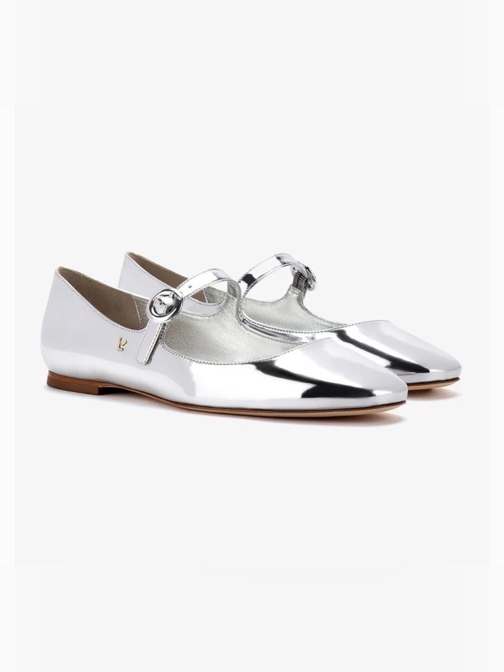 Larroude Silver Mary Jane Flats